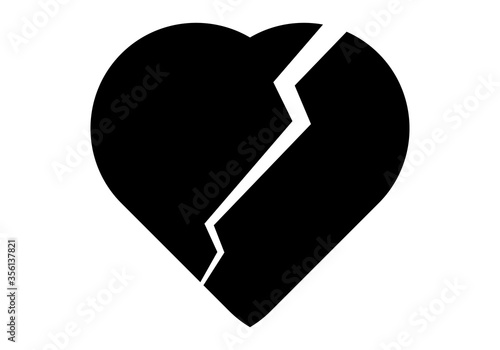 Corazón negro roto por un rayo.