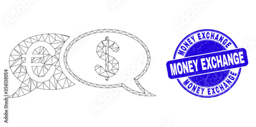 Web carcass financial chat messages pictogram and Money Exchange watermark. Blue vector round grunge watermark with Money Exchange phrase.