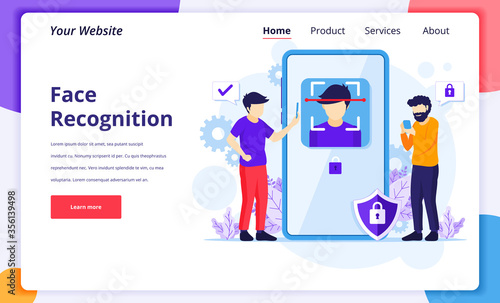 Face recognition technology system concept. Biometric scanner identification. Modern flat landing page design for website and mobile website. Vector illustration