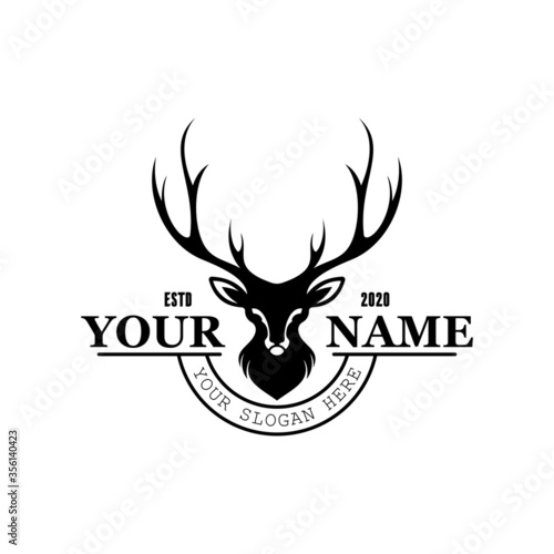 Deer Logo, Deer Stag Buck Reindeer Elk Antler Wall and Shield for Protect Hunting logo design inspiration