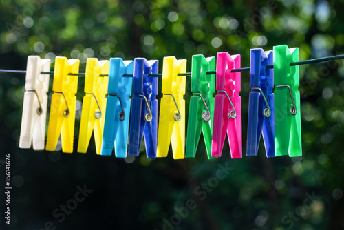 Group of multicolor clothespins