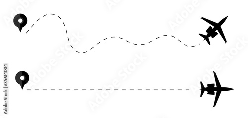 Canvas Print Path flights travel plane point and airplane track, fly aircraft travelling symb