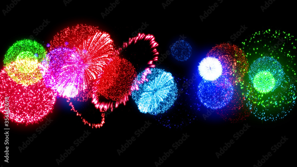 Fireworks Pyrotechnic Festival Holiday Hanabi Particles 3D illustration background