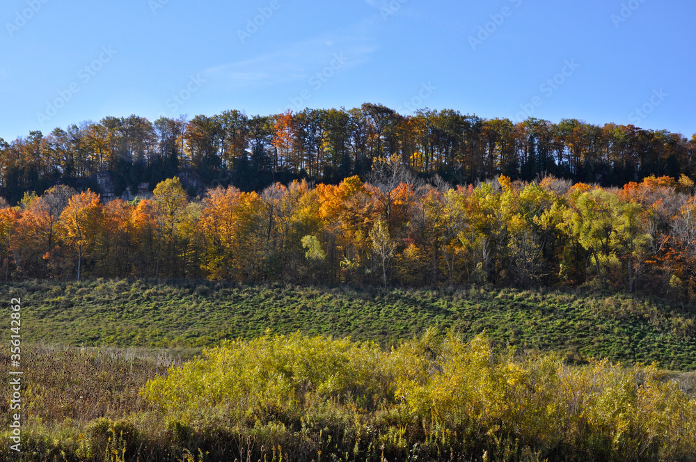 Milton, Ontario / Canada - 10/19/2008: Profile view of Niagara Escarpment in autumn, Milton, Ontario, Canada.