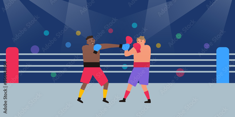two professional boxer boxing in ring vector illustration
