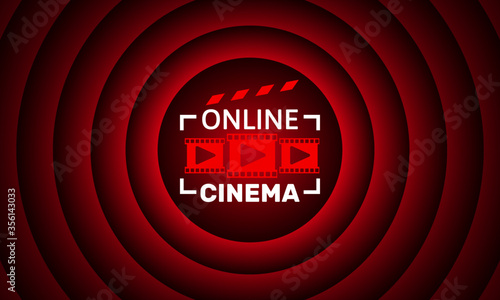 online cinema logotype design on red circle retro background
