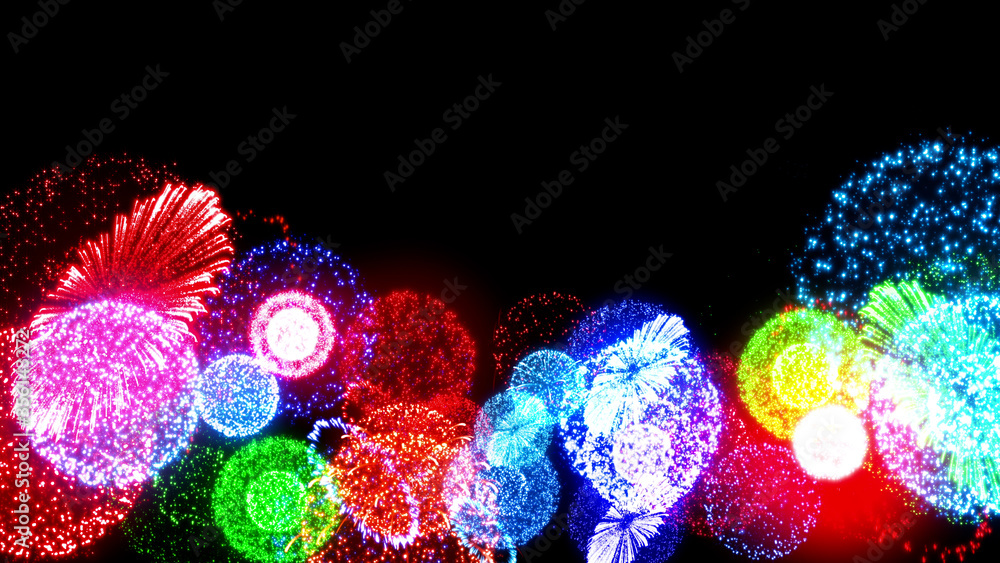 Fireworks Pyrotechnic Festival Holiday Hanabi Particles 3D illustration background