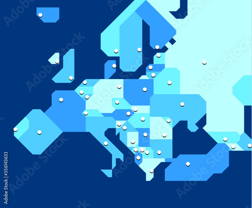 Very simplified map of Europe with states and their capital cities. Each state and each capital on its own appropriately named layer. Can be used at very small sizes. Lightweight.