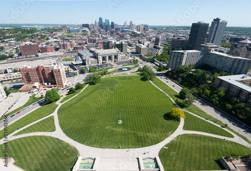 A distant panoramic view of Kansas City on a sunny day from the National World War 1 Museum and Memorial