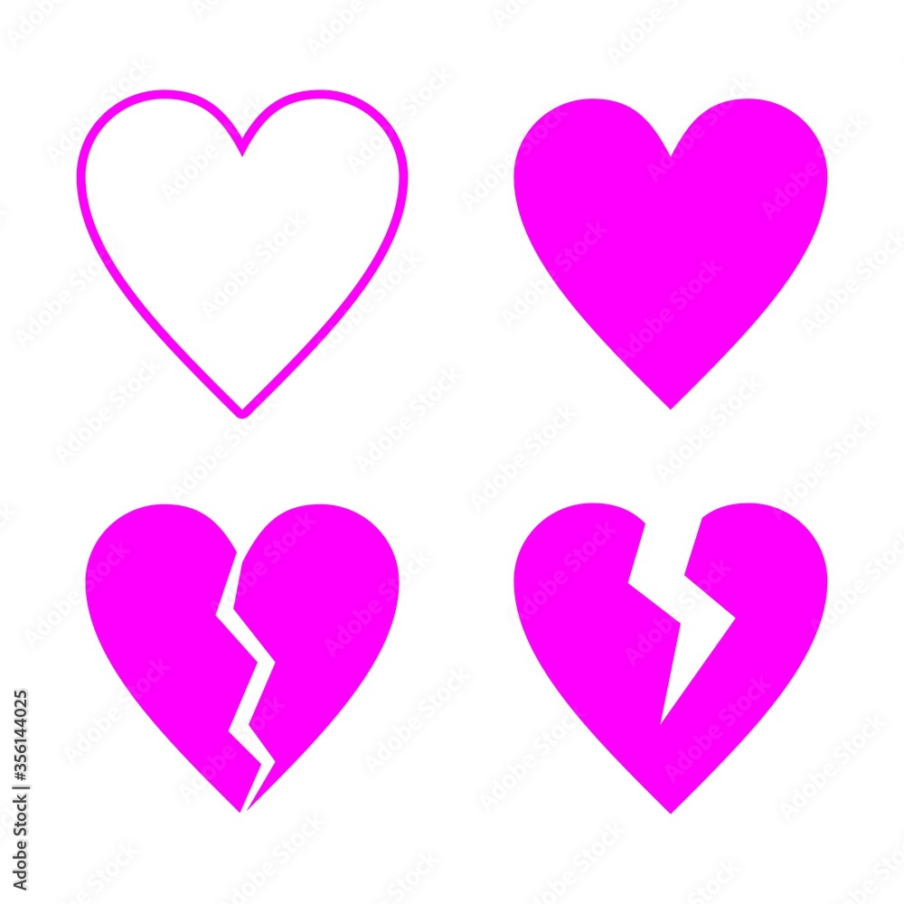 Love. Set of heart vectors and broken hearts.
