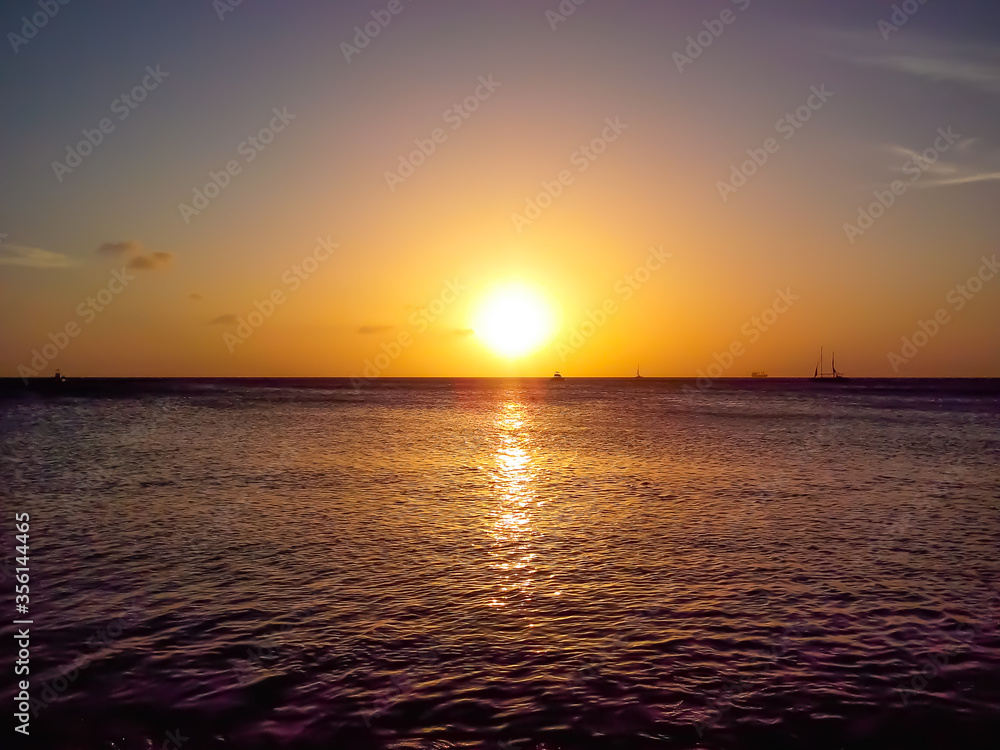 Beautiful sunset at Aruba beach