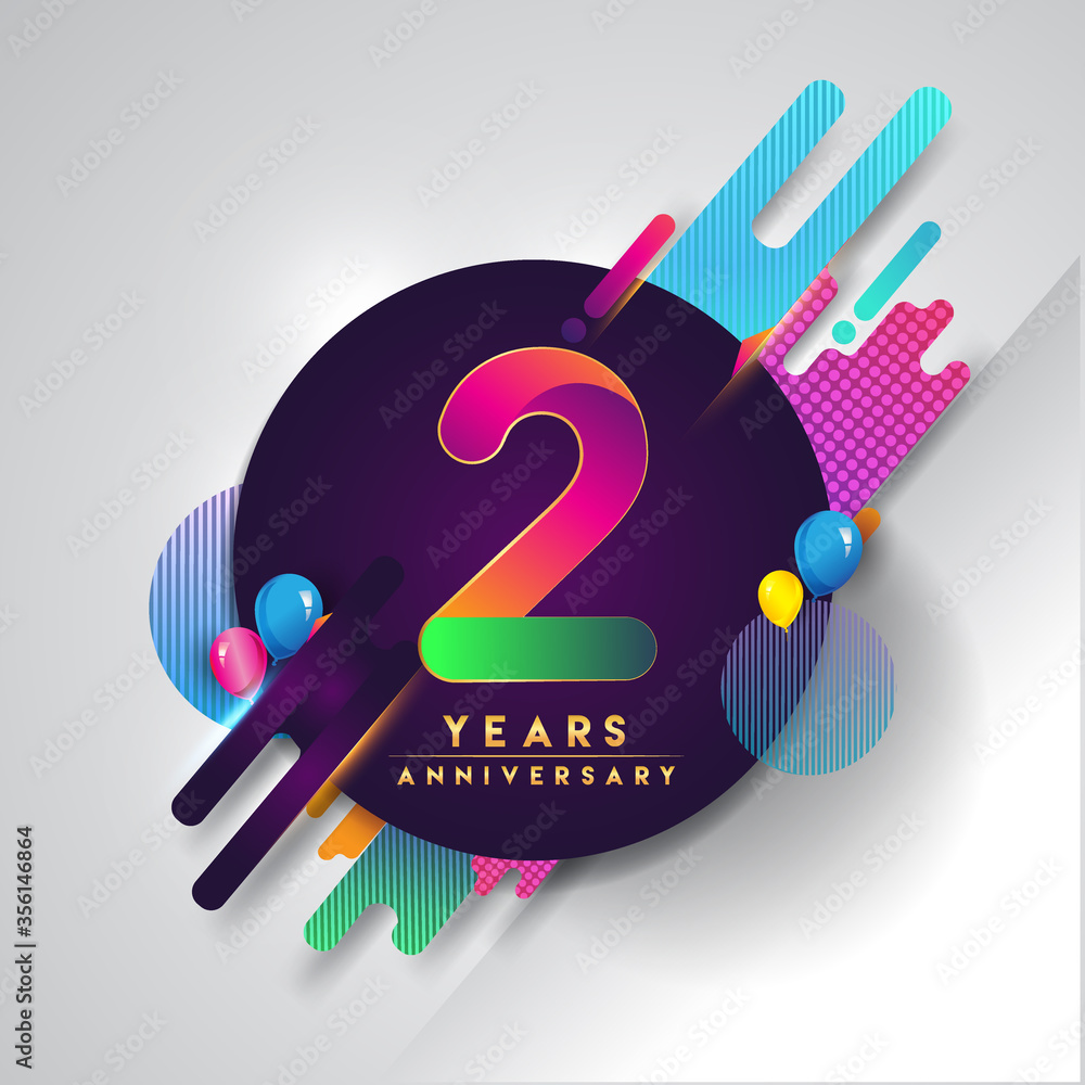 2nd years Anniversary logo with colorful abstract background, vector design  template elements for invitation card and poster your birthday celebration.  Stock Vector | Adobe Stock