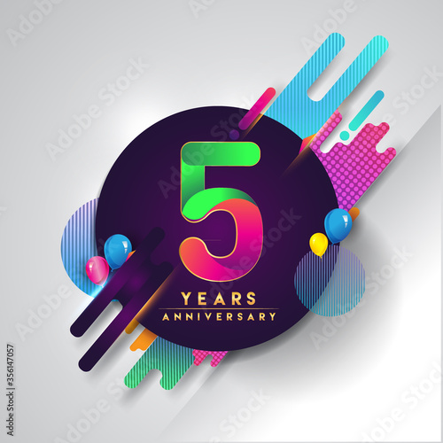 5th years Anniversary logo with colorful abstract background, vector design template elements for invitation card and poster your birthday celebration.