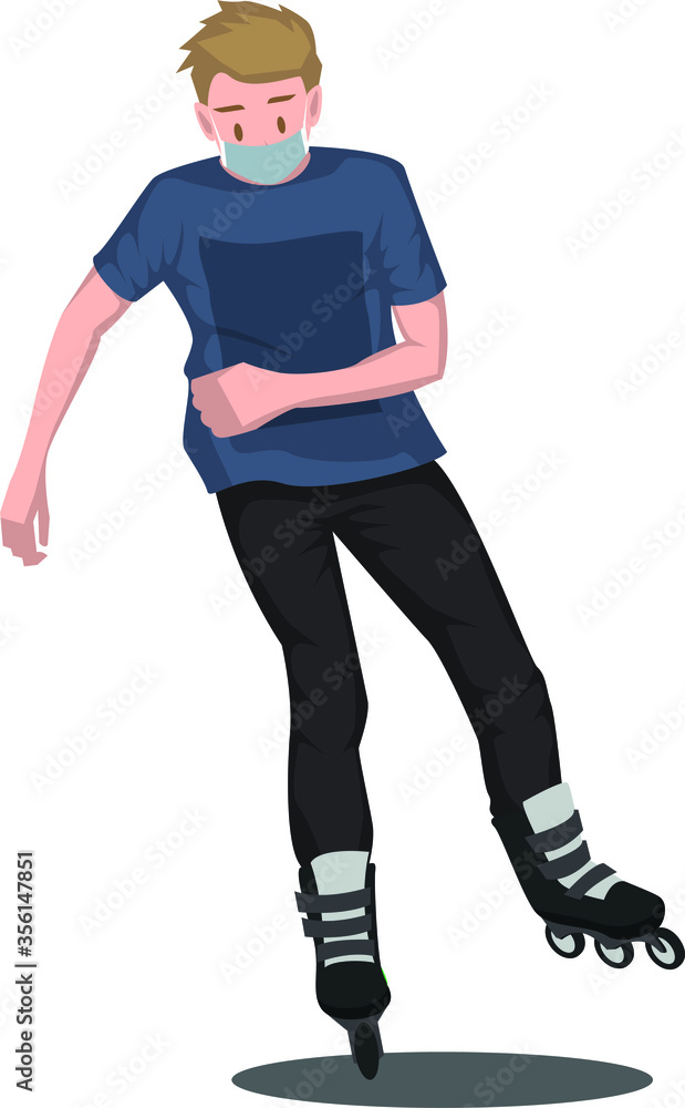 A man playing freestyle roller skate while using medical mask A man playing freestyle roller skate while using medical mask