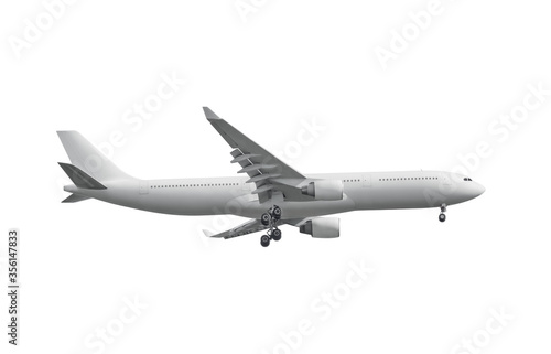 Passenger airplane is isolated on a white background.