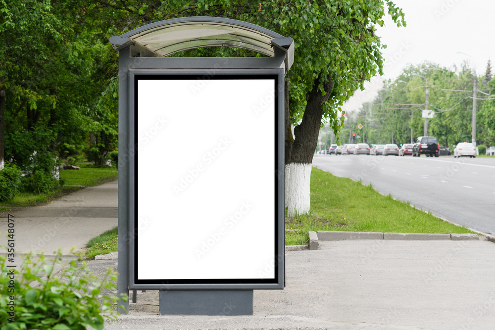 City bus stop with white place for text. City bus stop with white place for text.