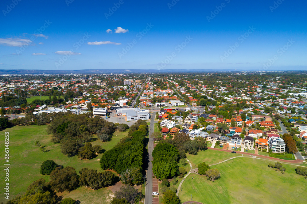 Aerial View of the City District from south Perth, WA, Australia