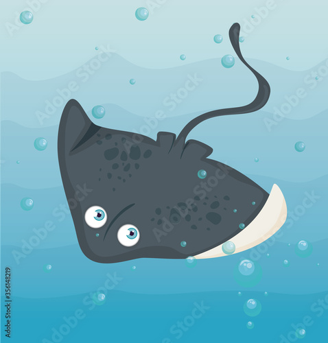 stingray animal marine in ocean, sea world dweller, cute underwater creature,habitat marine vector illustration design