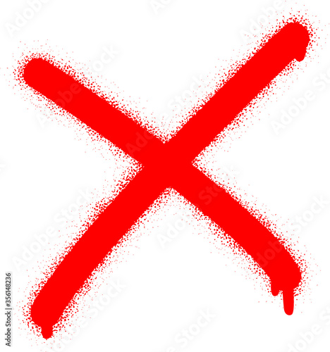 Isolated red spray graffiti sign (with meaning: NO, WRONG, FORBIDDEN, CANCEL, INVALID, STOP) on white background.