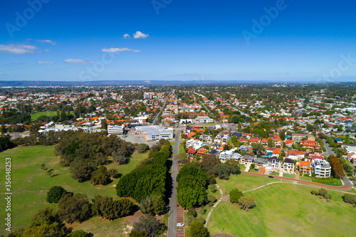 Aerial View of the City District from south Perth, WA, Australia