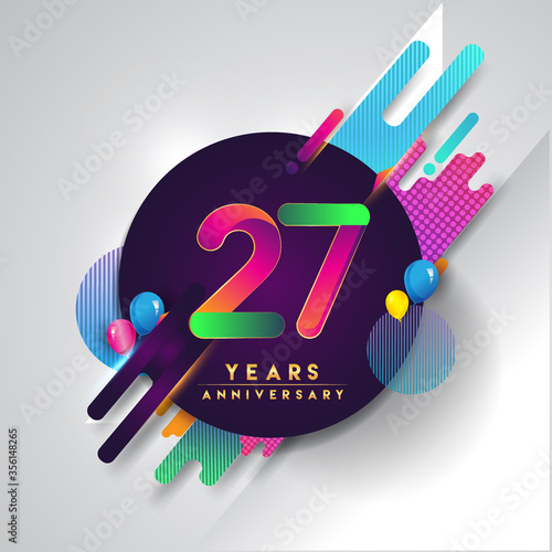 27th years Anniversary logo with colorful abstract background, vector design template elements for invitation card and poster your birthday celebration. photo