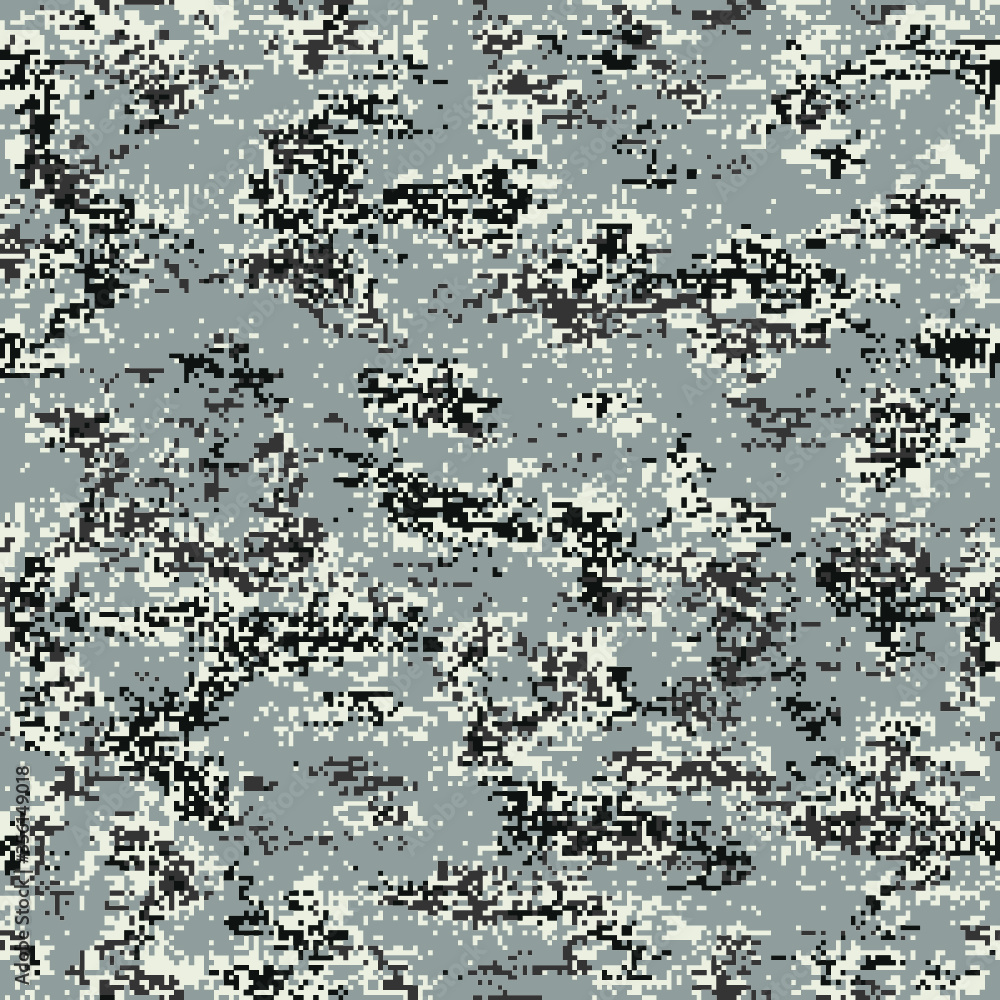 Digital urban camouflage. Seamless pattern incorporating tiny pixels of black, white and dark gray on a light gray background. Digital urban camouflage. Seamless pattern incorporating tiny pixels of black, white and dark gray on a light gray background.