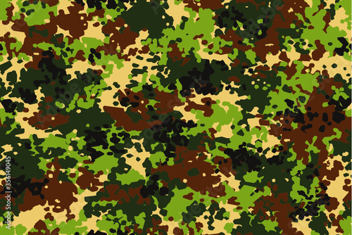 Military and hunting 'splotchy' camouflage. Seamless pattern has black, brown, yellowish-tan color, dark and light green . Summer type.