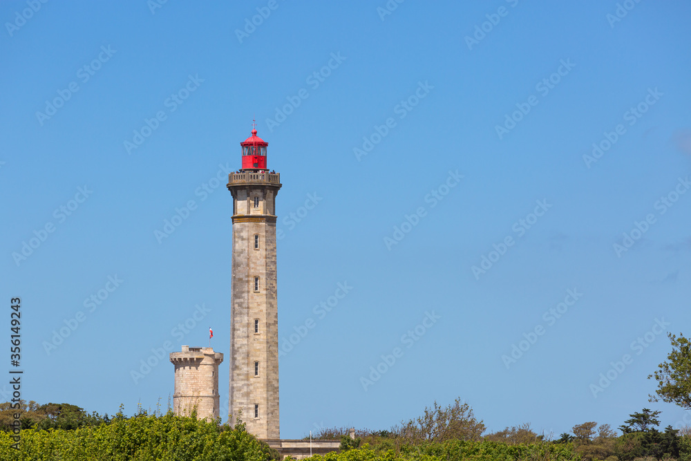 Island of Re, France,  entrance of the Whale Lighthouse built in the year 1854, and the old tower, built in 1662, today a museum 