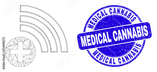 Web carcass medical source icon and Medical Cannabis seal stamp. Blue vector round scratched seal with Medical Cannabis message.