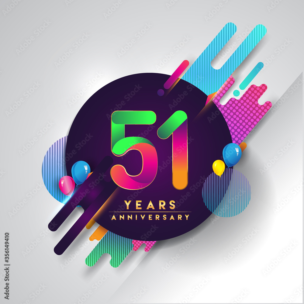 Fototapeta premium 51st years Anniversary logo with colorful abstract background, vector design template elements for invitation card and poster your birthday celebration.