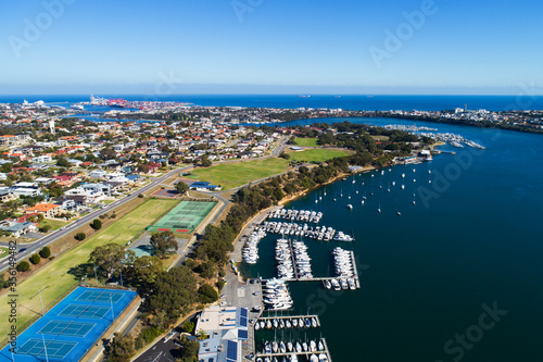 Aerial view of East Fremantle Town, Fremantle, Fremantle Harbour, East Fremantle and Mosman Park Town. Perth, WA, Australia photo