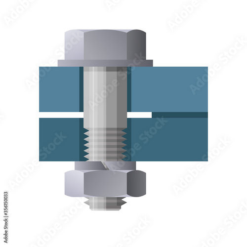 Flange connection with hex bolt, nut and washer