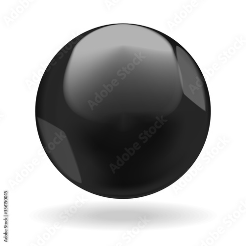 Black shiny ball or round drop with glares, isolated on white background