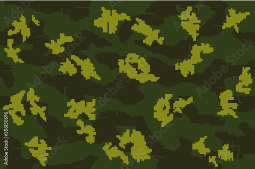Camouflage seamless pattern.Pixelated shapes. Green, brown, ocher.