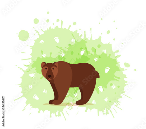 Forest animals with foot prints cartoon style colorful vector illustration.