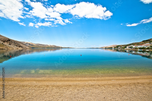 Idyllic coastal village of Metajna beach view, Island of Pag photo