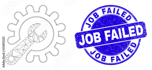 Web carcass repair tools icon and Job Failed seal stamp. Blue vector round grunge seal with Job Failed title. Abstract carcass mesh polygonal model created from repair tools pictogram.