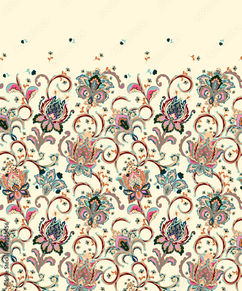 Fototapeta premium Seamless lace pattern with fantastic flowers. Traditional ethnic ornament. Vector print. Use for wallpaper, pattern fills,textile design.