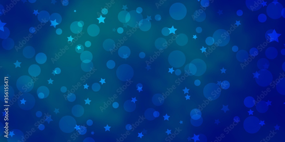 Light Blue, Yellow vector backdrop with circles, stars. Abstract illustration with colorful spots, stars. Pattern for trendy fabric, wallpapers.