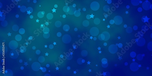 Light Blue  Yellow vector backdrop with circles  stars. Abstract illustration with colorful spots  stars. Pattern for trendy fabric  wallpapers.