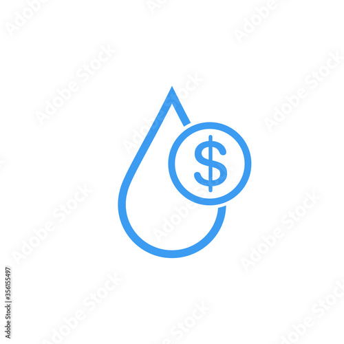 Water cost and save icon. Blue dollar symbol in water drop sign. Stock Vector illustration isolated on white background.