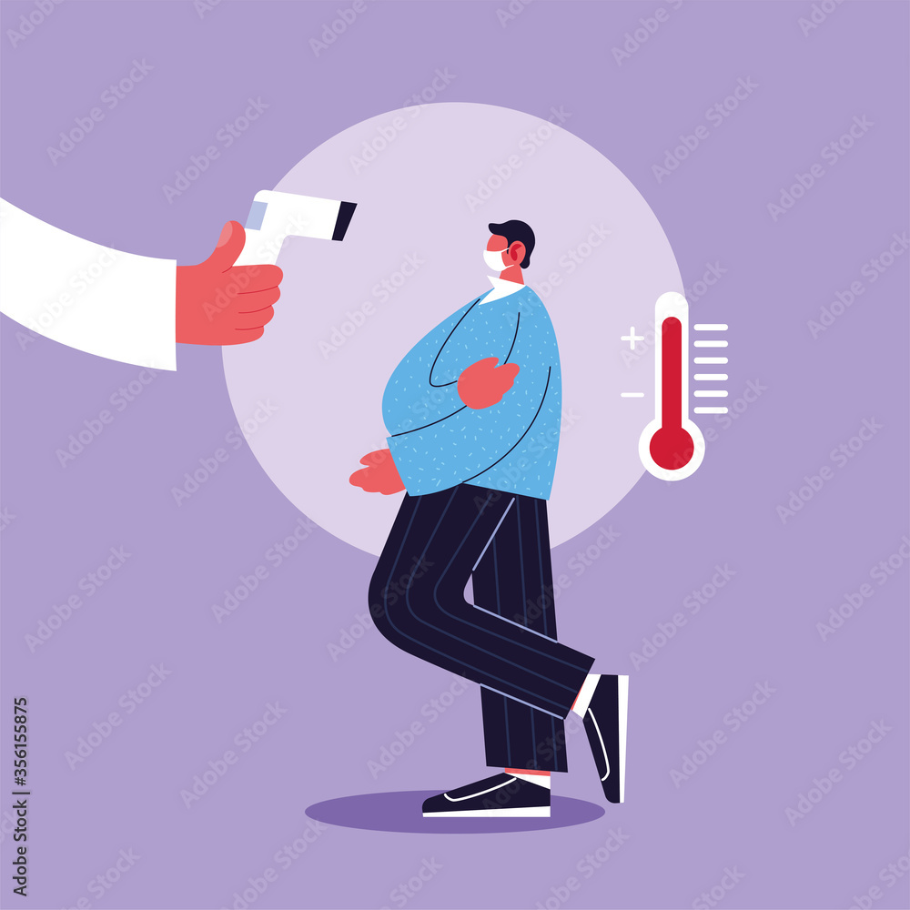 Hand holding thermometer gun checking man temperature vector design Hand holding thermometer gun checking man temperature vector design