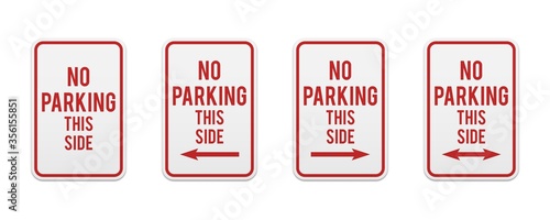 No parking any time. Set of classic road and street signs. Vector elements for production, graphic design, posters or information materials. Collection of parking and traffic safety signs.