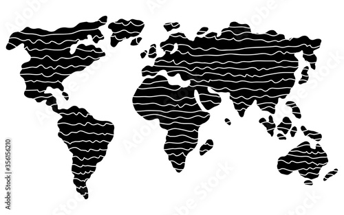 World map graphic stripes black white isolated sketch illustration vector