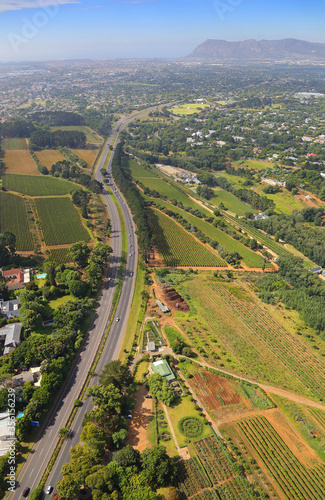 Cape Town, Western Cape / South Africa - 01/29/2014: Aerial photo of M3 Wynberg Hill and surrounding wine farms