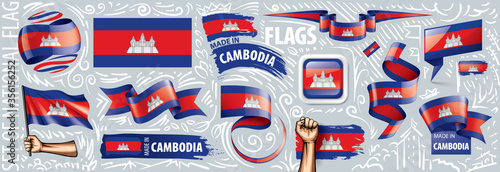 Vector set of the national flag of Cambodia in various creative designs