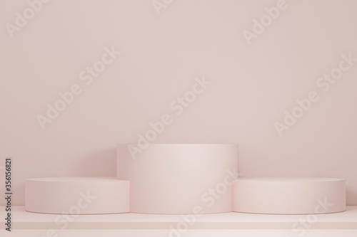 Step cylinder podiums on pink background. Abstract minimal scene with geometrical. Modern pedestal show cosmetic products presentation. Mock up design empty space. studio platform template. 3d render