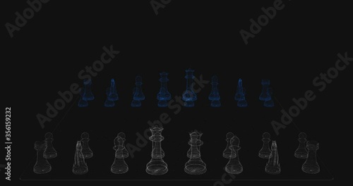 Holographic Animation of camera zooming in on a chess board for business strategy content (ID: 356159232)