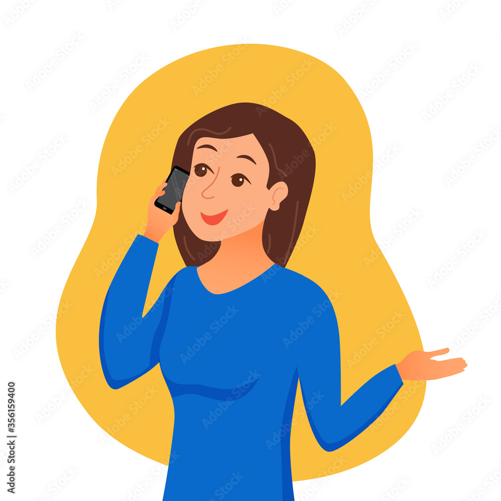 Girl speaking using her smartphone holding in her hand. Girl speaking using her smartphone holding in her hand.