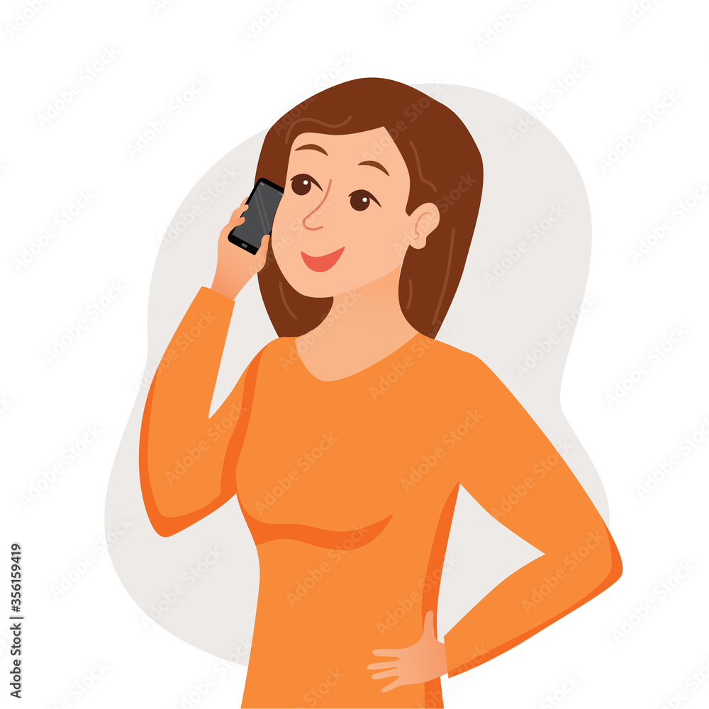 Girl speaking using her smartphone holding in her hand. Girl speaking using her smartphone holding in her hand.